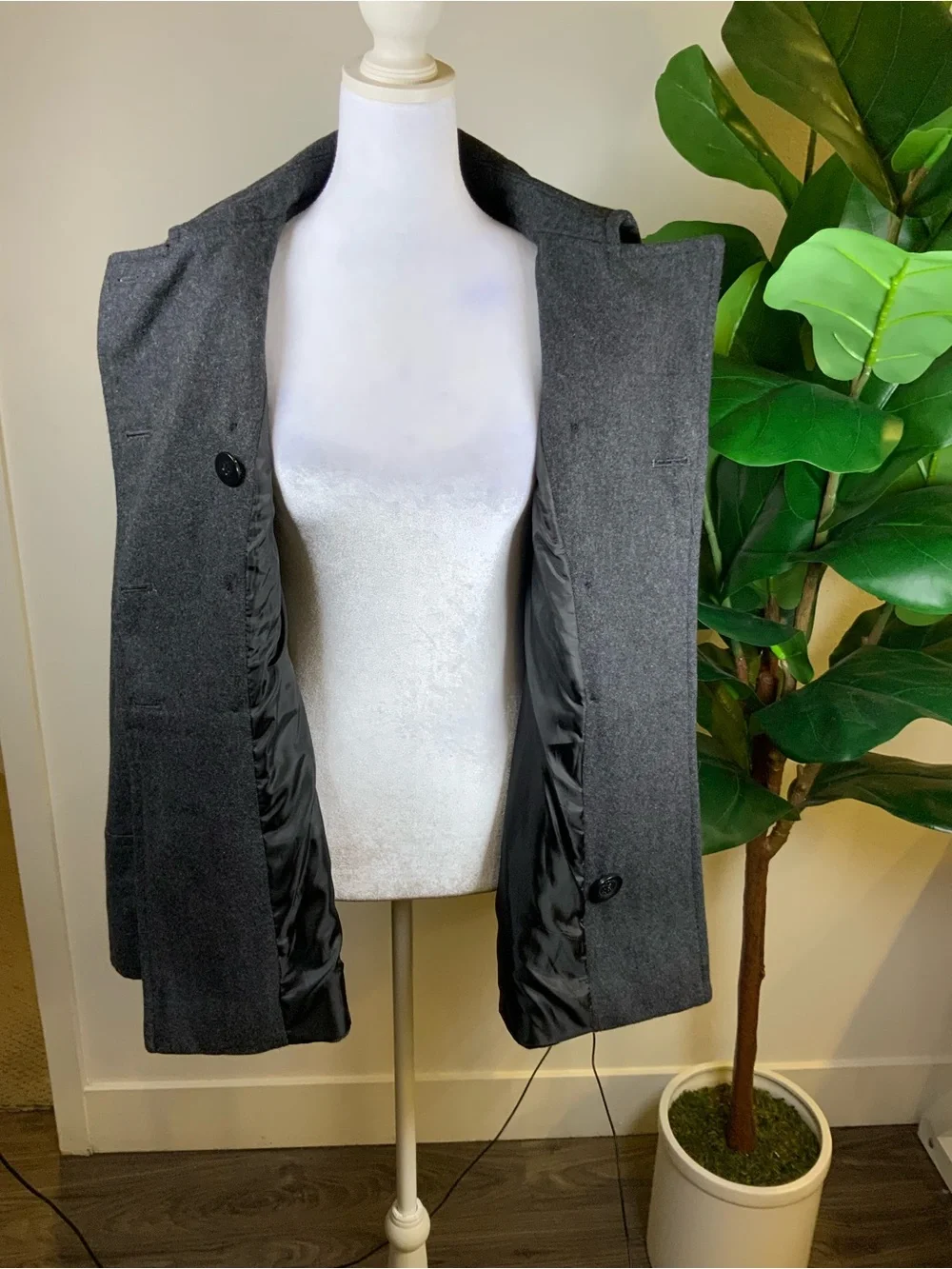 Michael Kors Charcoal Double-Breasted Peacoat with Red Scarf